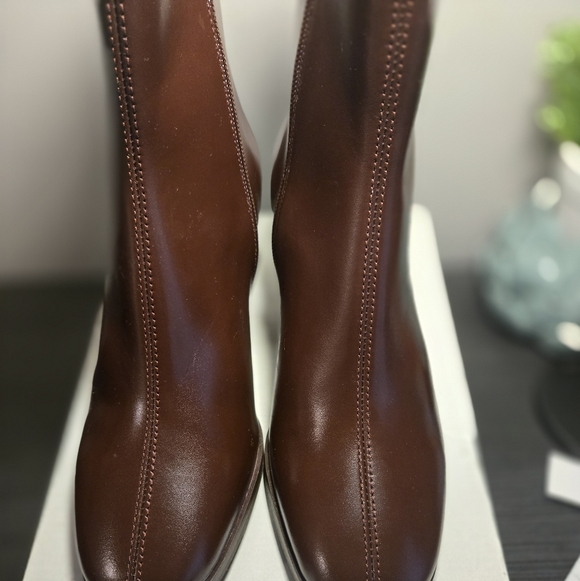 New-Sézane Axelle Ankle Boots Chocolat Glacé Brown Leather Block Heel Sz 7 FR 38 - Picture 9 of 11